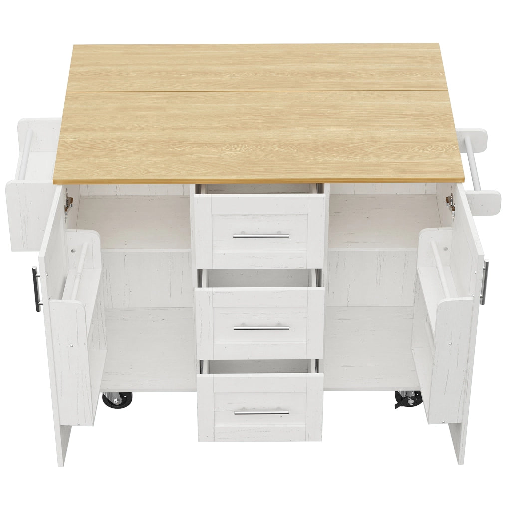 Carrello da Cucina con Piano di Lavoro ¨C MINIMAL ¨C Bianco, Legno, Ruote Rimovibili