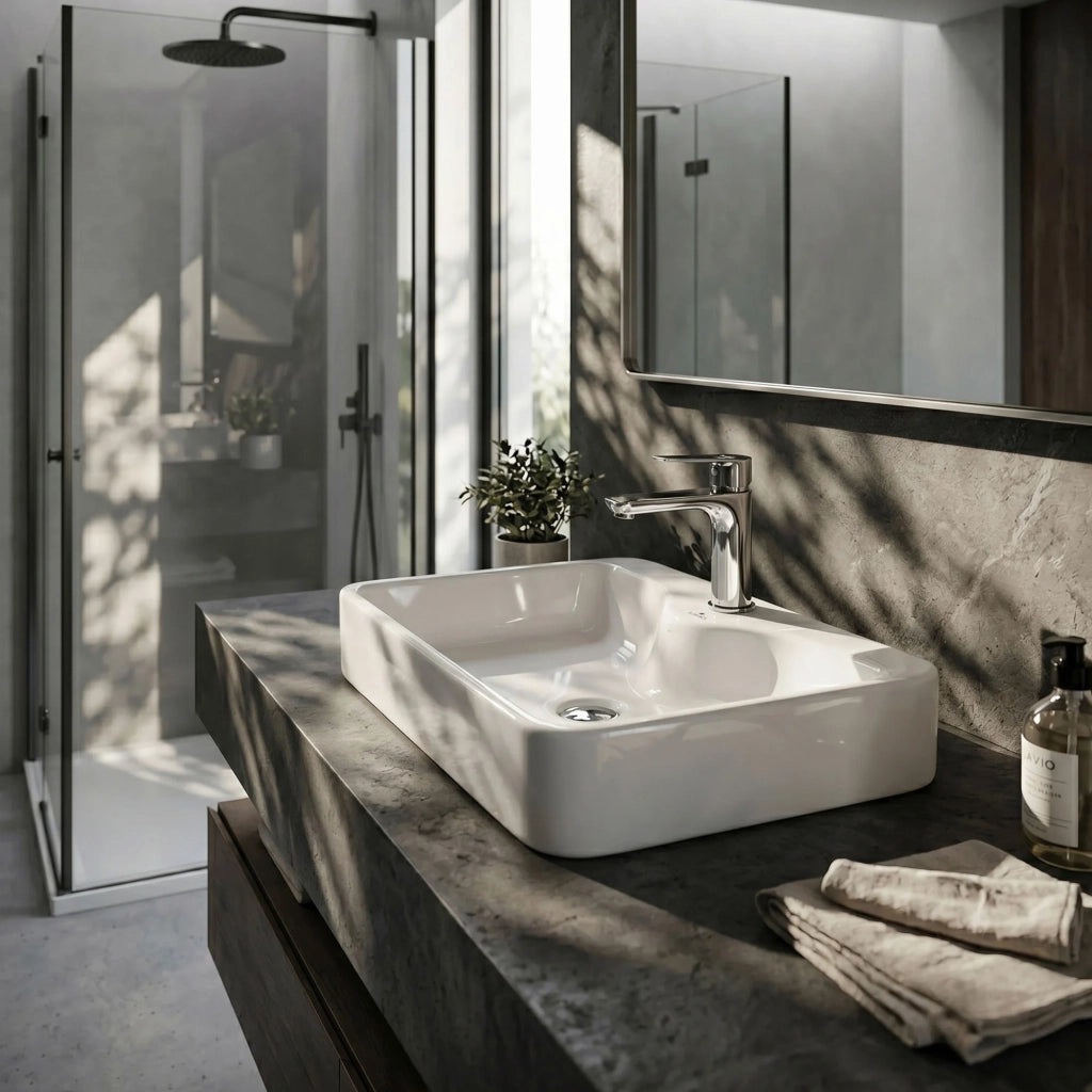 Lavabo da appoggio rettangolare AURA ceramica 47 cm Bianco