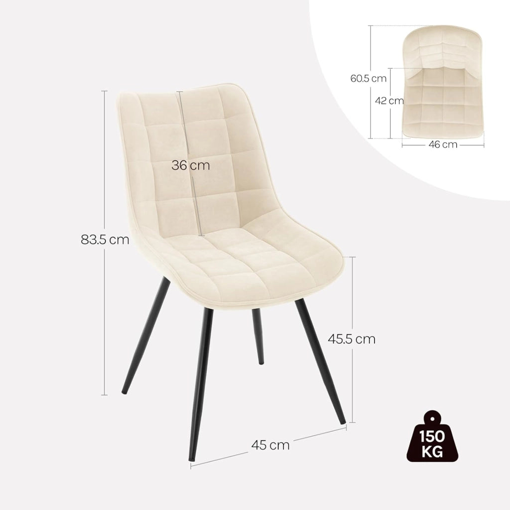 Sedie da Pranzo Girevole Set di 2, Sedie da Cucina, con Sedile Imbottito, Schienale Alto, Gambe in Metallo, Tessuto in Velluto, Beige EZS86be-2