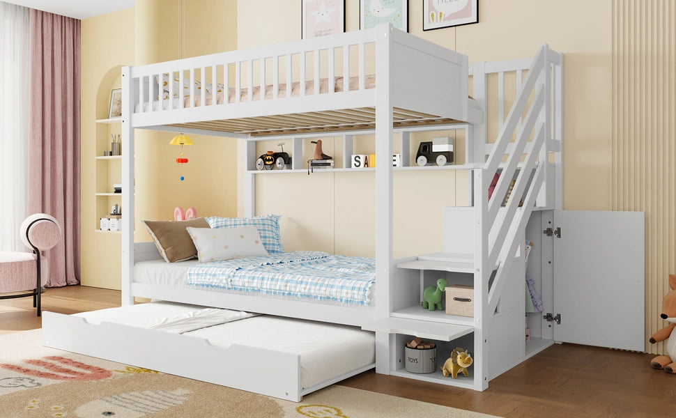 LETTO a castello 90x200 cm Bianco in pino con letto estraibile