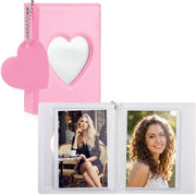 Album fotografico a forma di cuore, 9 cm, mini-album fotografico, copertina a forma di cuore con spazio interno, piccolo contenitore per foto con chiodo e 32 contenitori per foto (rosa)