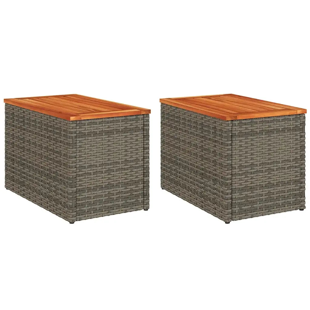 Tavolini Giardino 2 pz | Tavolino da esterno Grigi 55x34x37 Polyrattan Legno Massello
