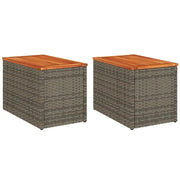 Tavolini Giardino 2 pz | Tavolino da esterno Grigi 55x34x37 Polyrattan Legno Massello