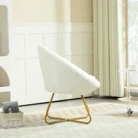 Poltroncina da Camera in Finta Pelliccia con Gambe in Metallo, 75x66x79 cm, Bianco