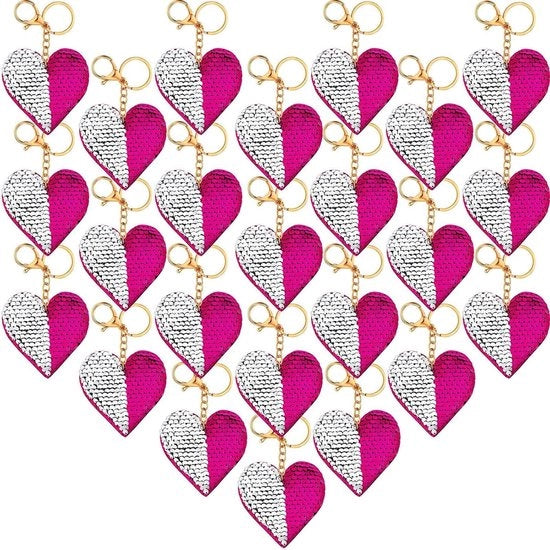 Accessori per borse - 24 pezzi - Paillettoni per chiave - Anello per chiave glitter - Rosso scuro - Accessori per borse per San Valentino