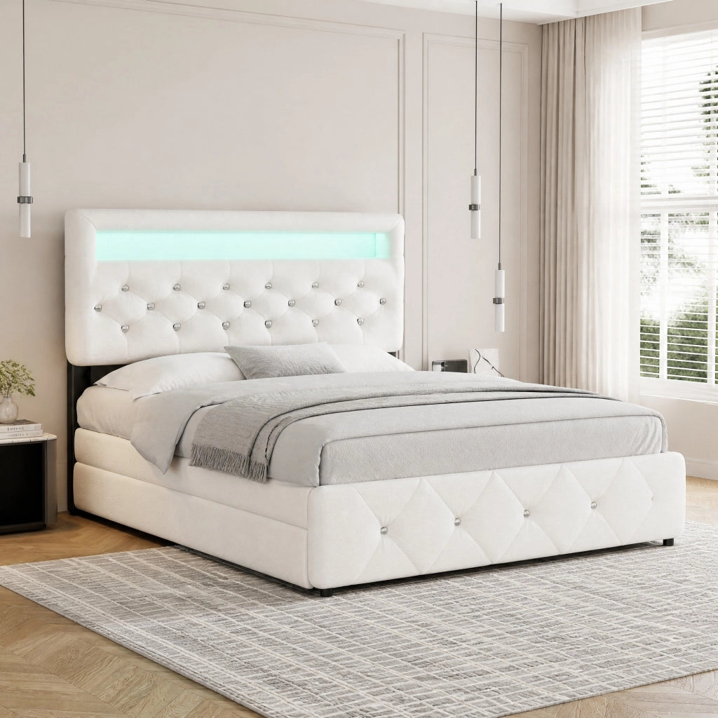 Letto matrimoniale imbottito 140x200 cm con letto estraibile