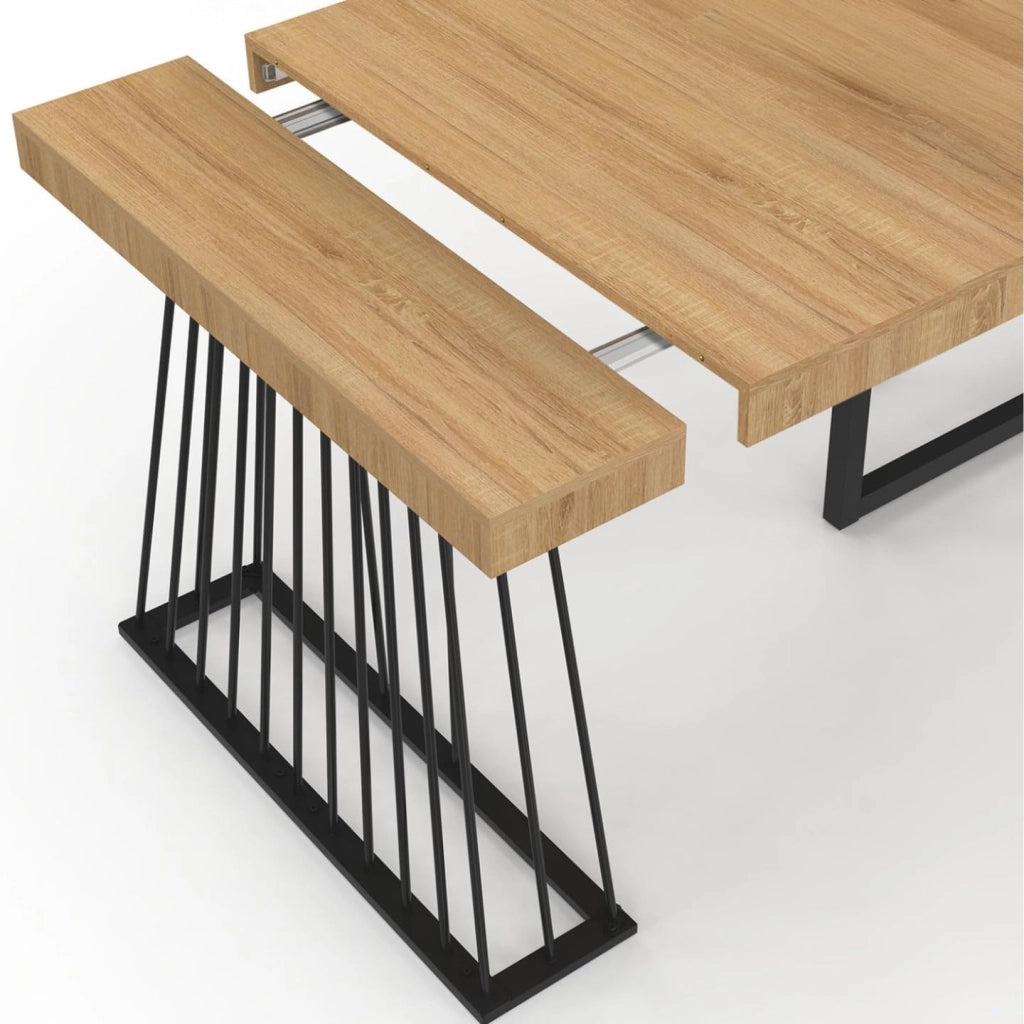 Consolle allungabile YUNA, 10 posti, 235 cm, con piano in legno e gamba in filo metallico nero