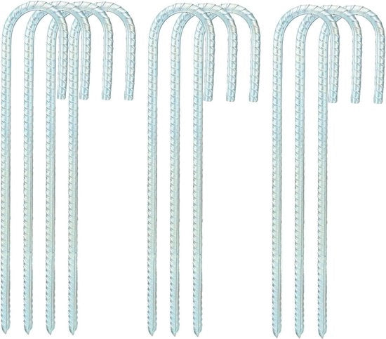 10x fili di ancoraggio in acciaio massiccio da 30cm di lunghezza e 8mm di diametro - estremamente stabili - per fissare cancelli, recinzioni, trampolini, tende, teloni e reti.