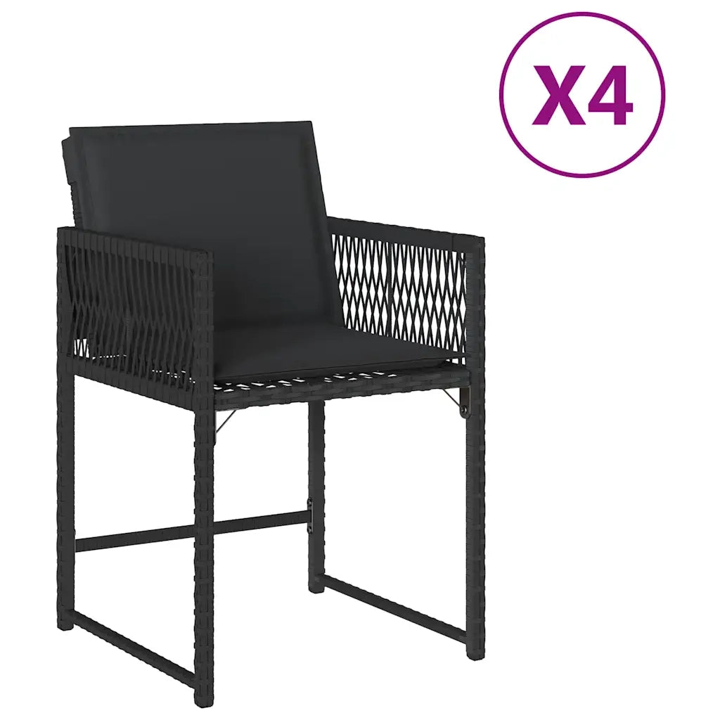 Sedie da Giardino con Cuscini 4 pz | Sedie da Esterno Nere in Polyrattan