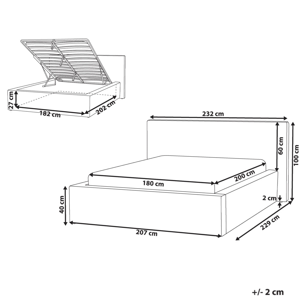 Letto imbottito in velluto a coste 180 x 200 cm con contenitore beige chiaro design moderno
