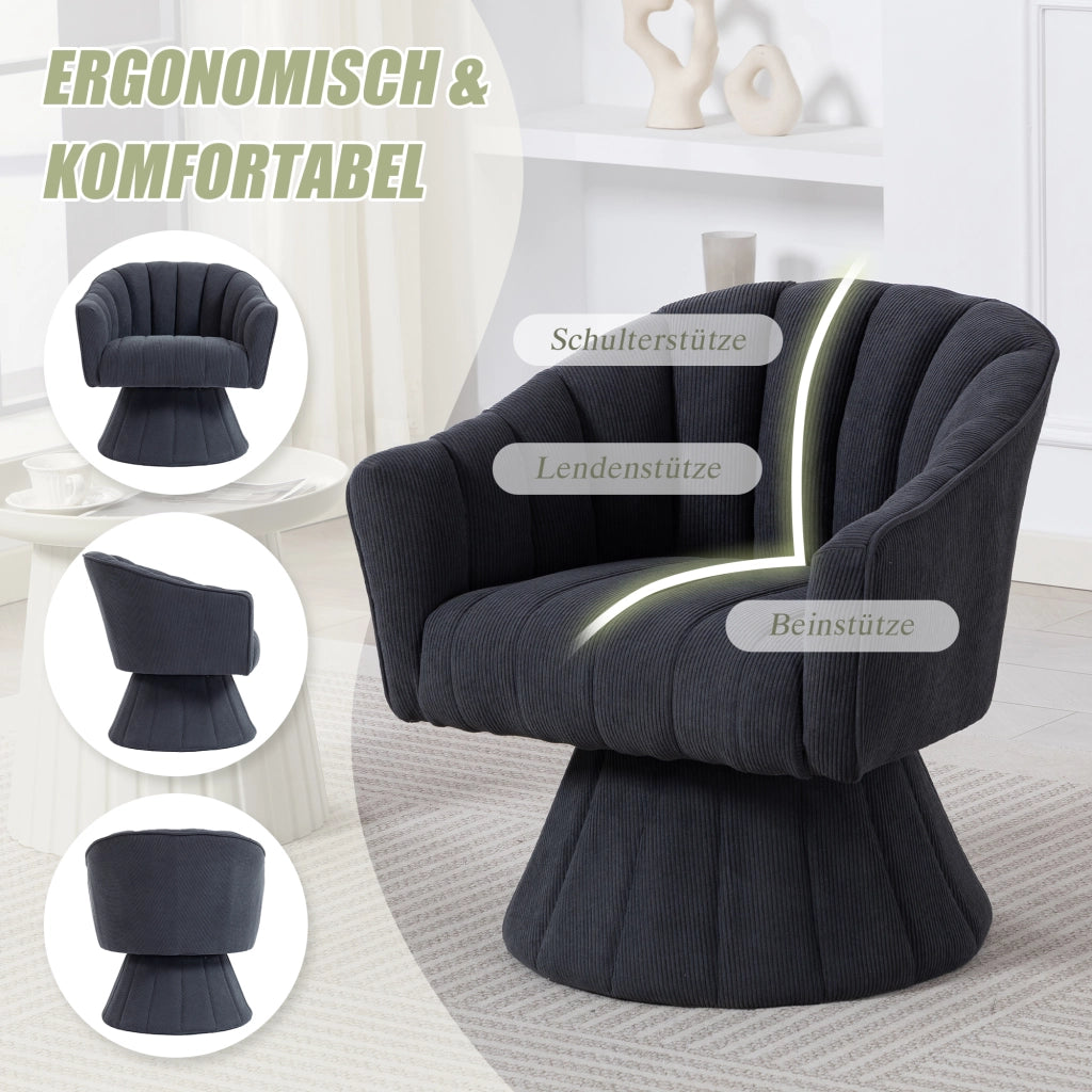 Poltrona girevole a 360 gradi in velluto a coste con seduta imbottita schienale ergonomico e base stabile grigio scuro