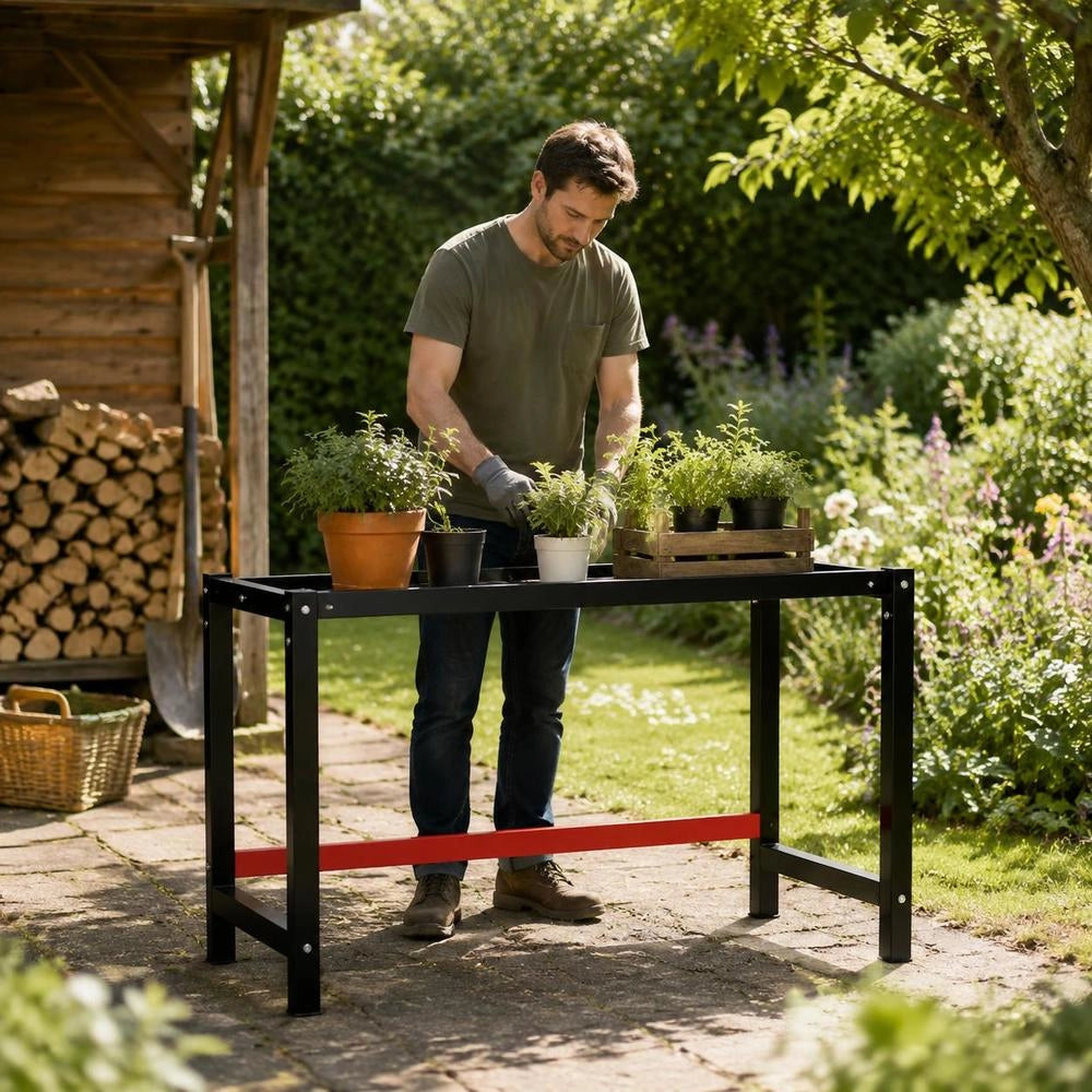 Metal Workbench Frame 150x57x79 Cm Black And Red