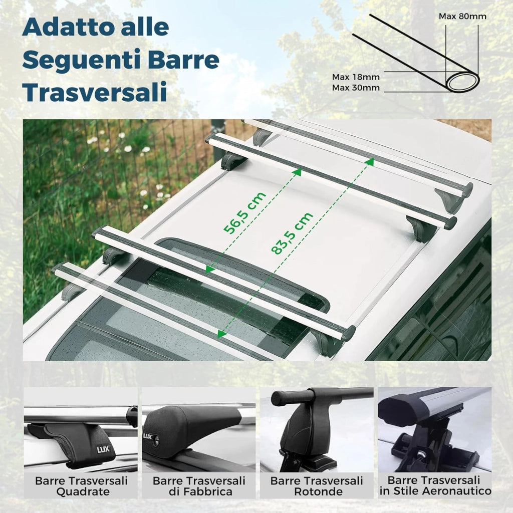 Box da Tetto per Auto XL, Baule Tetto Universale Rigido Impermeabile Super Resistente in Fibra Carbonio e Metallo, Portapacchi per Auto con Chiavi, Capacità 75 kg (169 x 80 x 36,5 cm)