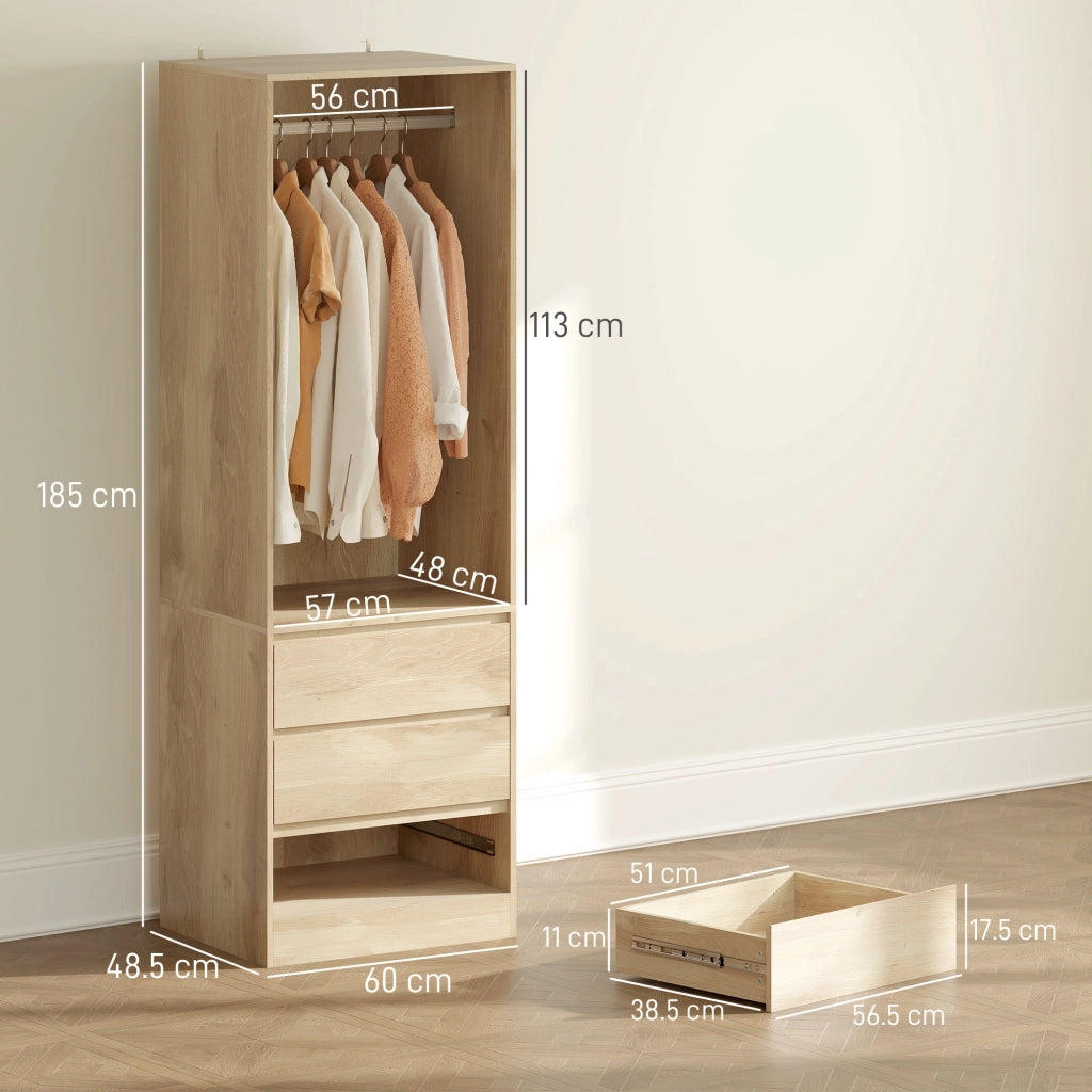 Armadio Guardaroba con Appendiabiti ¨C Xylo ¨C Legno Teak 3 Cassetti Ripiano 60x48.5x185cm