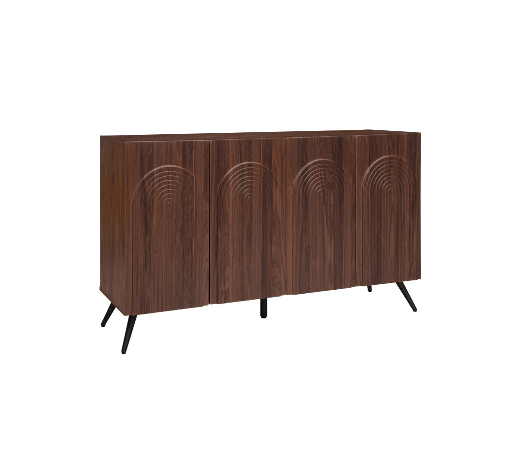 Credenza design Mid-Century - Zephmum- Noce, ante ad arco, piedi dorati