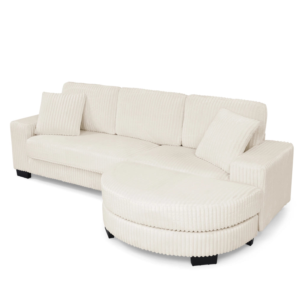 Divano angolare modulare 4 posti - con hocker ovale e 2 cuscini - in corduroy beige