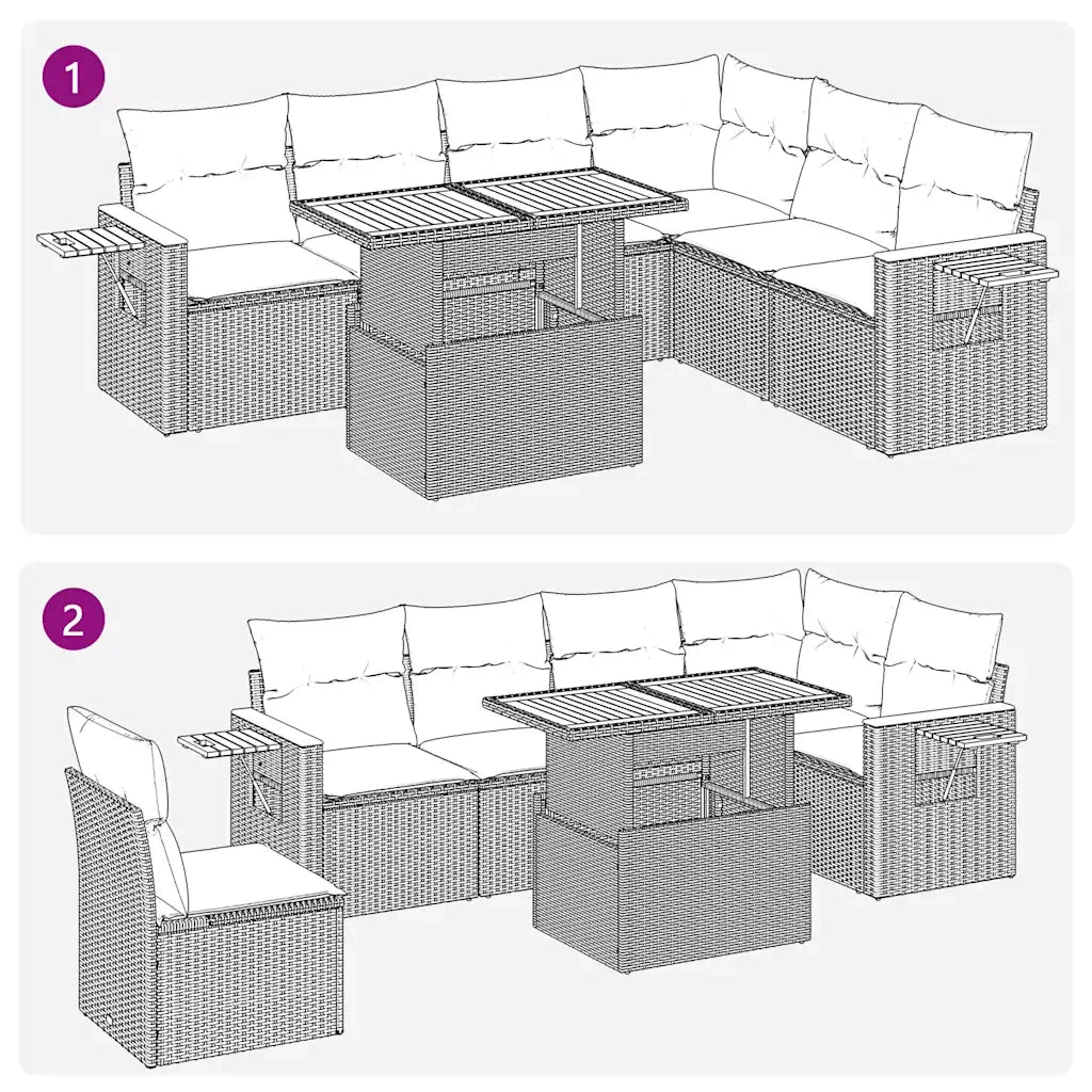 Set Divani da Giardino con Cuscini 7pz Nero Polyrattan Acacia