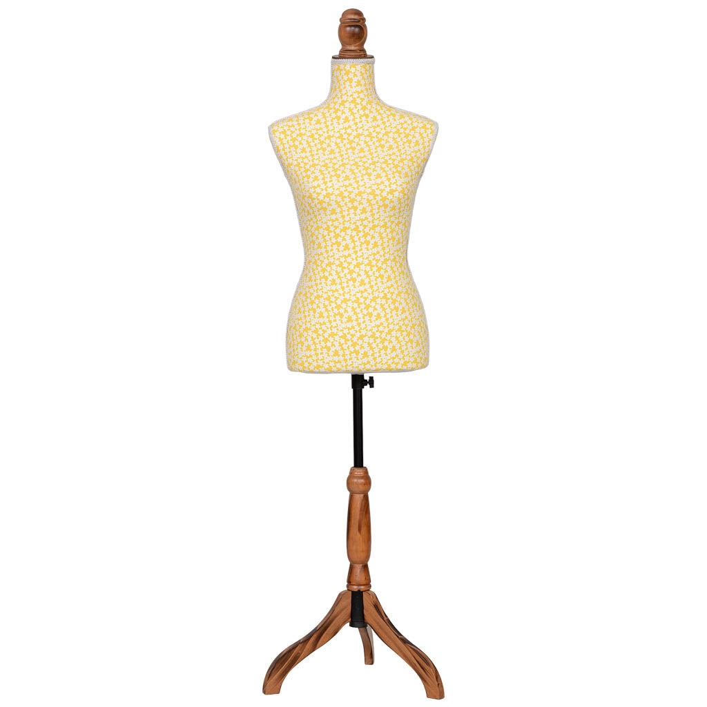 Manichino legno schiuma con tessuto giallo 37.5x24x168 cm