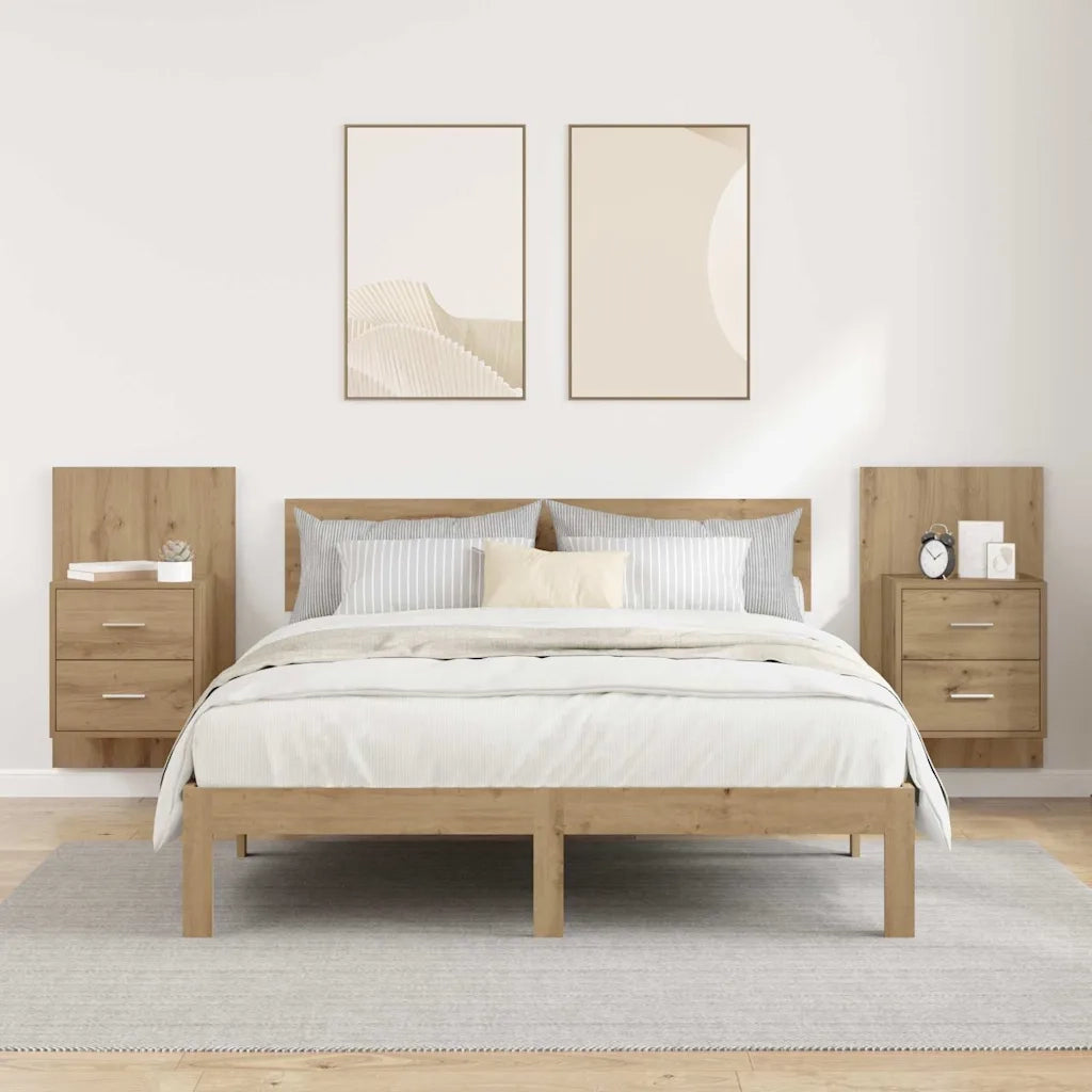 Set di 2 Mobiletto da Comodino | Armadio da Notte | Mobiletto da notte a parete Rovere artigianale