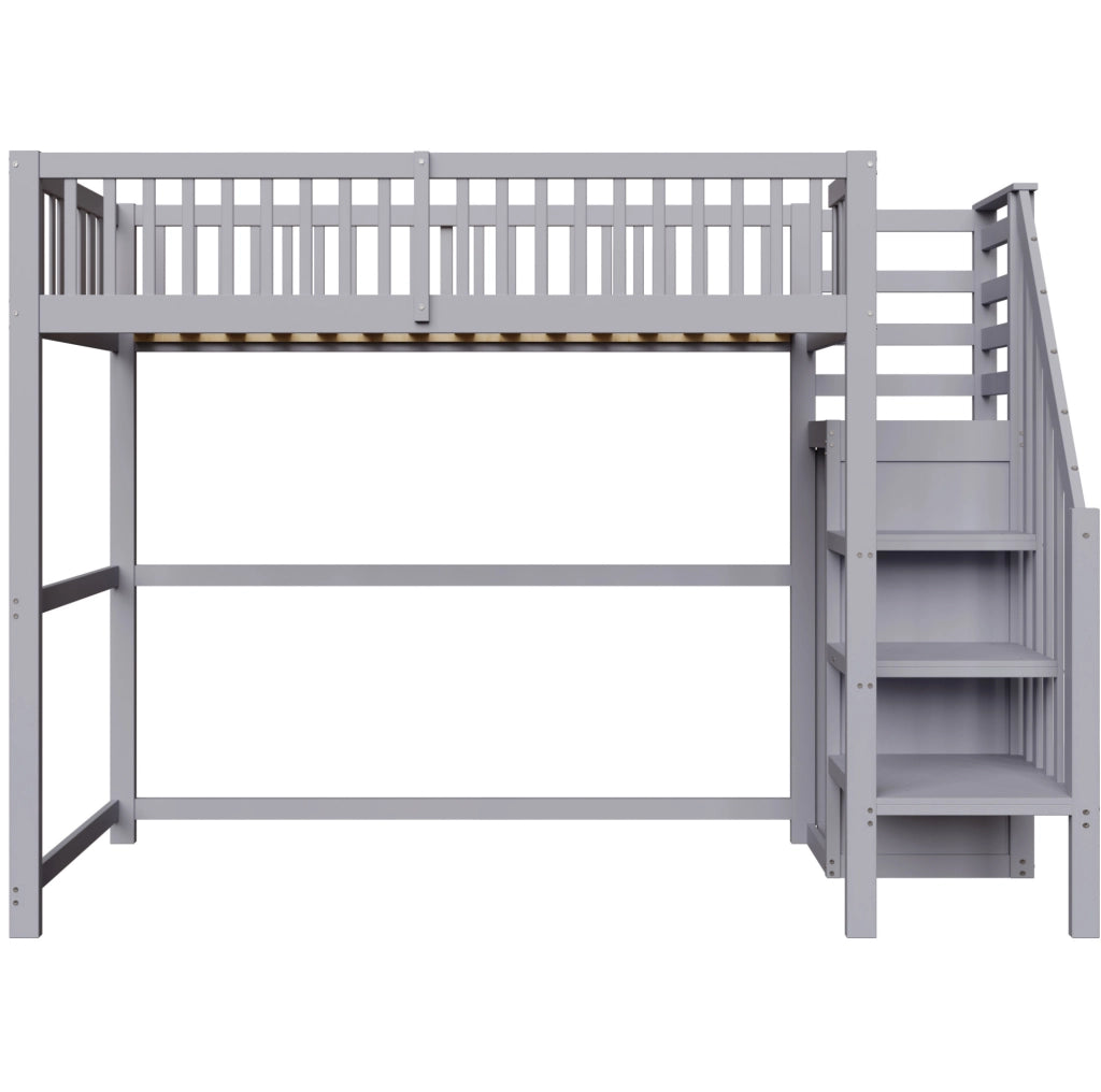 Hochbett 90x200 cm con scala; in legno; grigio