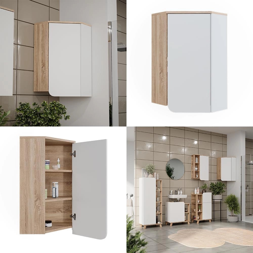 Pensile angolare Karen, Sonoma/Bianco, 42.4 x 75 cm, per montaggio a parete e combinabile con altri moduli Karen