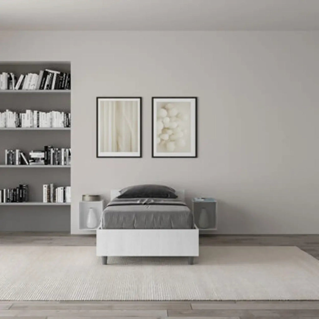 Letto singolo contenitore 80x190 bianco frassino Nuamo