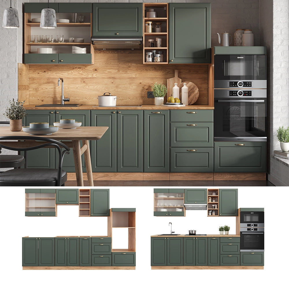 Cucina componibile Fame-Line Verde-oro rustico/Rovere dorato 280 cm, PL Rovere Vicco