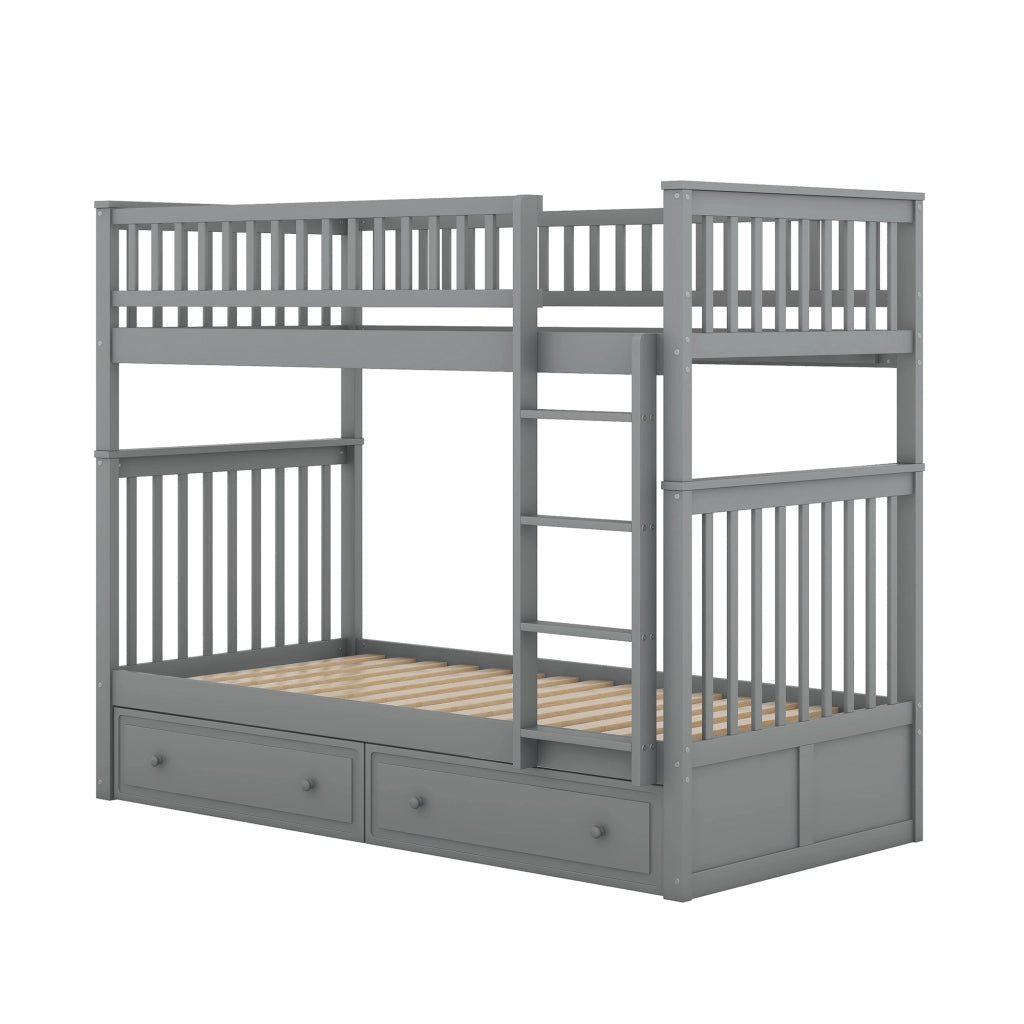 Letto a castello funzionale in pino grigio 90x200 cm