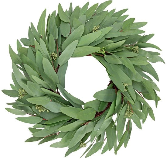 Korona di Eucalipto Artificiale 40 cm – Korona per la Porta da Usare Tutto l'Anno – Decorazione per Porta, Parete, Finestra, Tavolo – Korona di Autunno, Korona di Primavera, Decorazione di Matrimonio, Korona di Natale