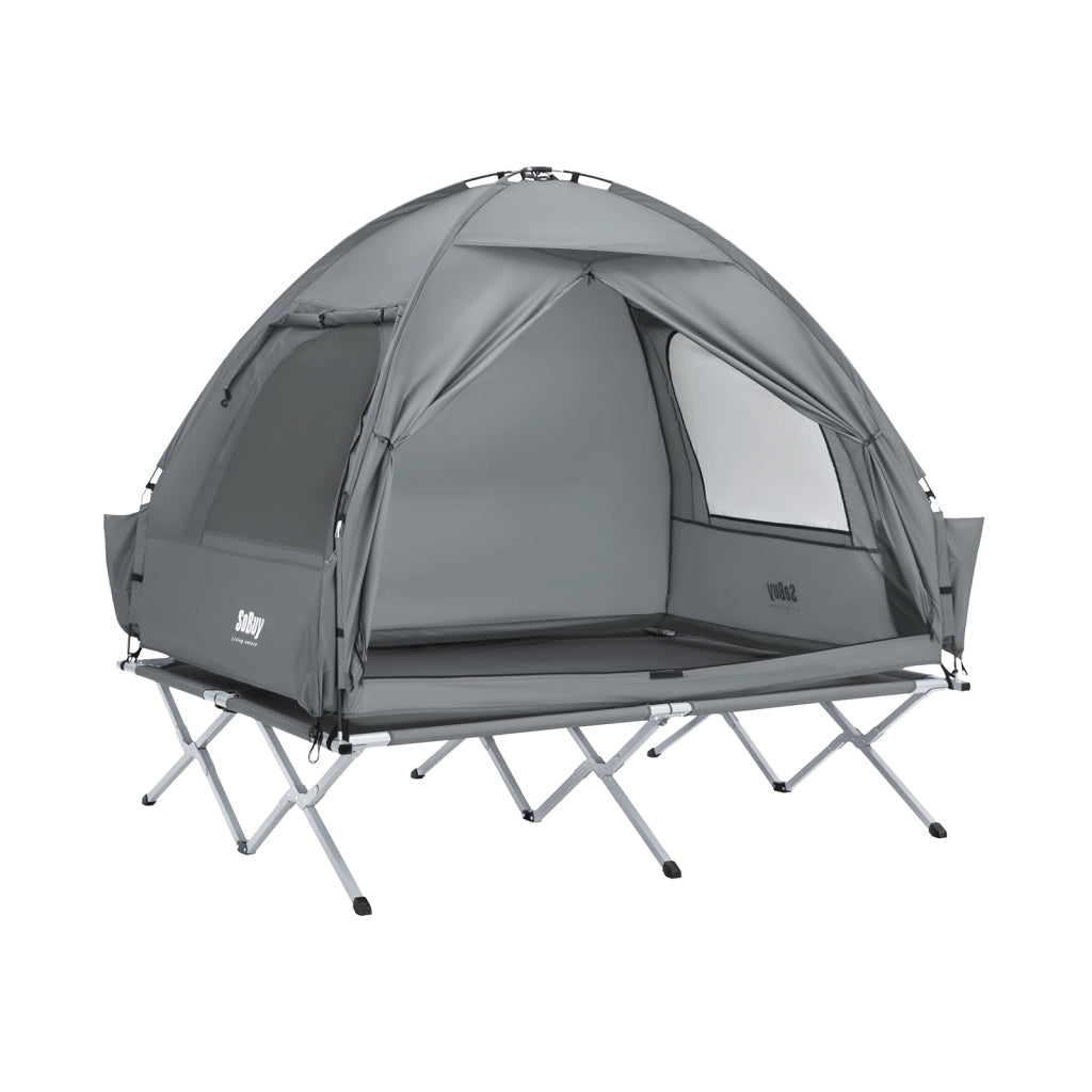 SoBuy Lettino da campeggio Brandina da campeggio Tenda da esterno con gancio per lampada e tasche porta scarpe Tenda 3 in 1 per 2 persone Pratica 193x145x188 cm OGS32-II-L-HG