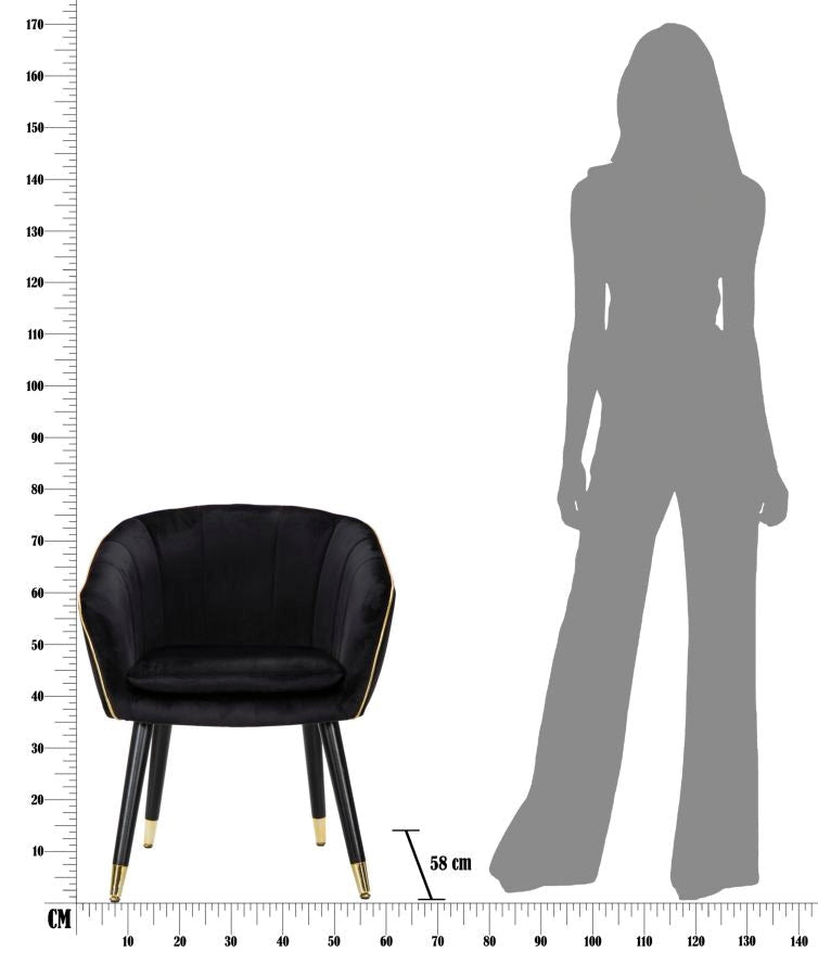 Poltrona Paris 62x58x78 cm in Legno Spugna Metallo e Poliestere Nero e Oro