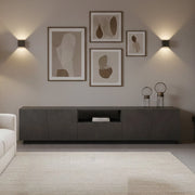 Mobile da soggiorno Porta Azzurras, Made in Italy, Credenza per Azzurras da salotto a 4 ante e 1 cassetto, cm 220x43h46, Grigio Ardesia