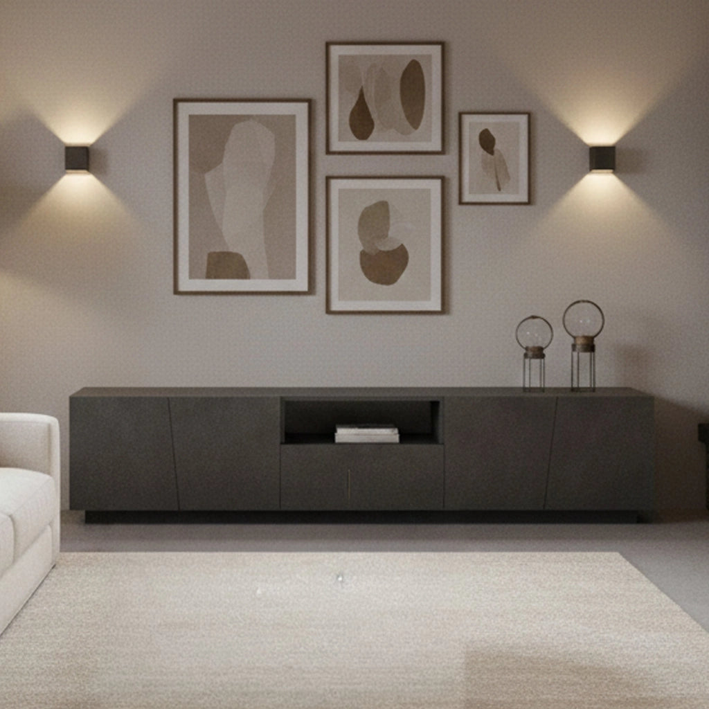 Mobile da soggiorno Porta Azzurras, Made in Italy, Credenza per Azzurras da salotto a 4 ante e 1 cassetto, cm 220x43h46, Grigio Ardesia