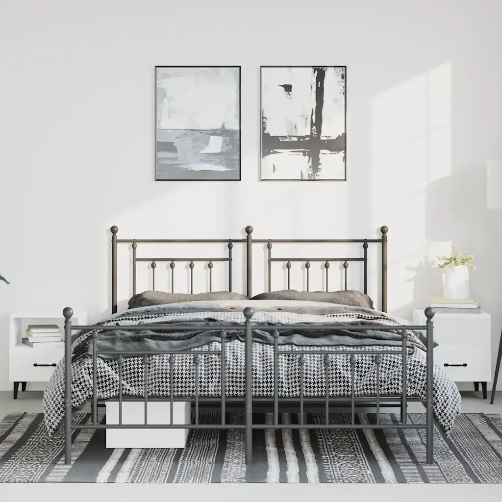 Giroletto con Testiera e Pediera Metallo Nero 150x200 cm 353557