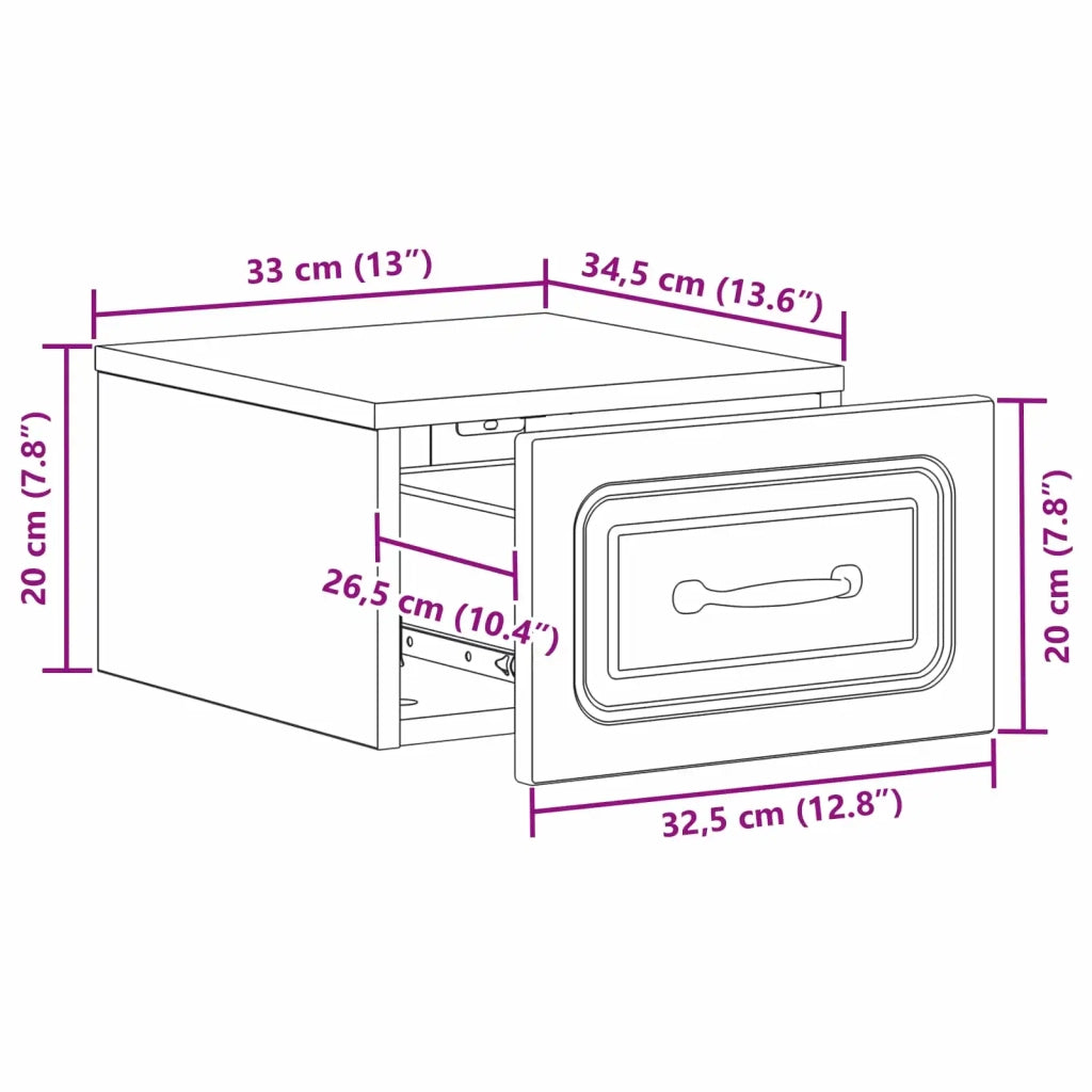 Mobiletto da notte a muro Rovere Fumo 34,5 x 33 x 20 cm 899285