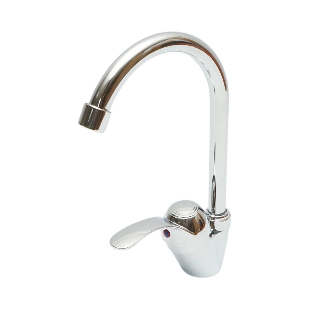 Miscelatore monocomando girevole per lavello da cucina, cartuccia in ceramica, cromo lucido