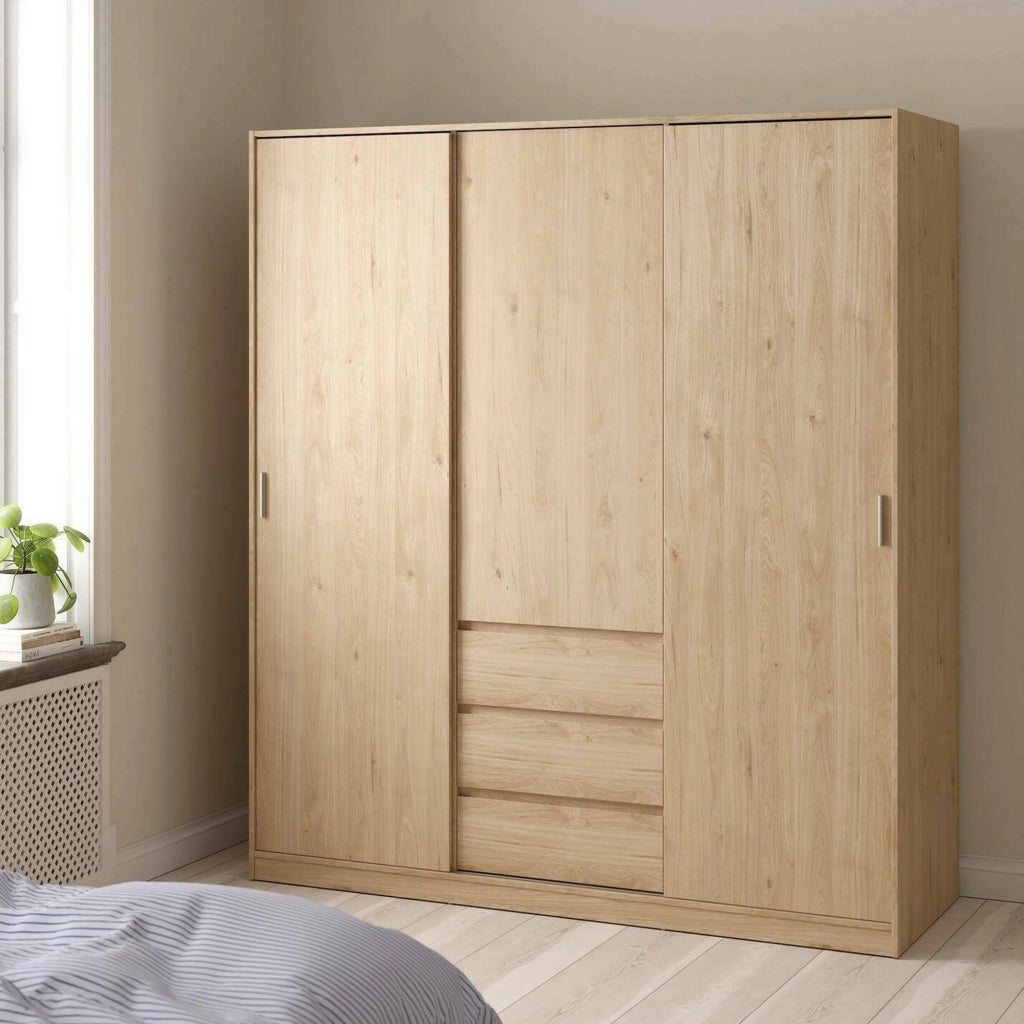 Guardaroba 3 ante Mathieu, Mobile camera da letto, Cabina armadio portabiti, Armadio appendiabiti, 177x60 h200 cm, Rovere