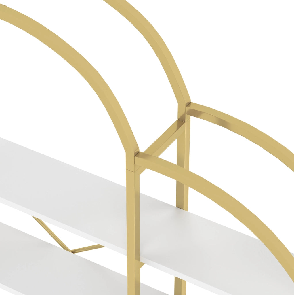 Scaffale a 5 ripiani in metallo e MDF, stile essenziale, oro e bianco