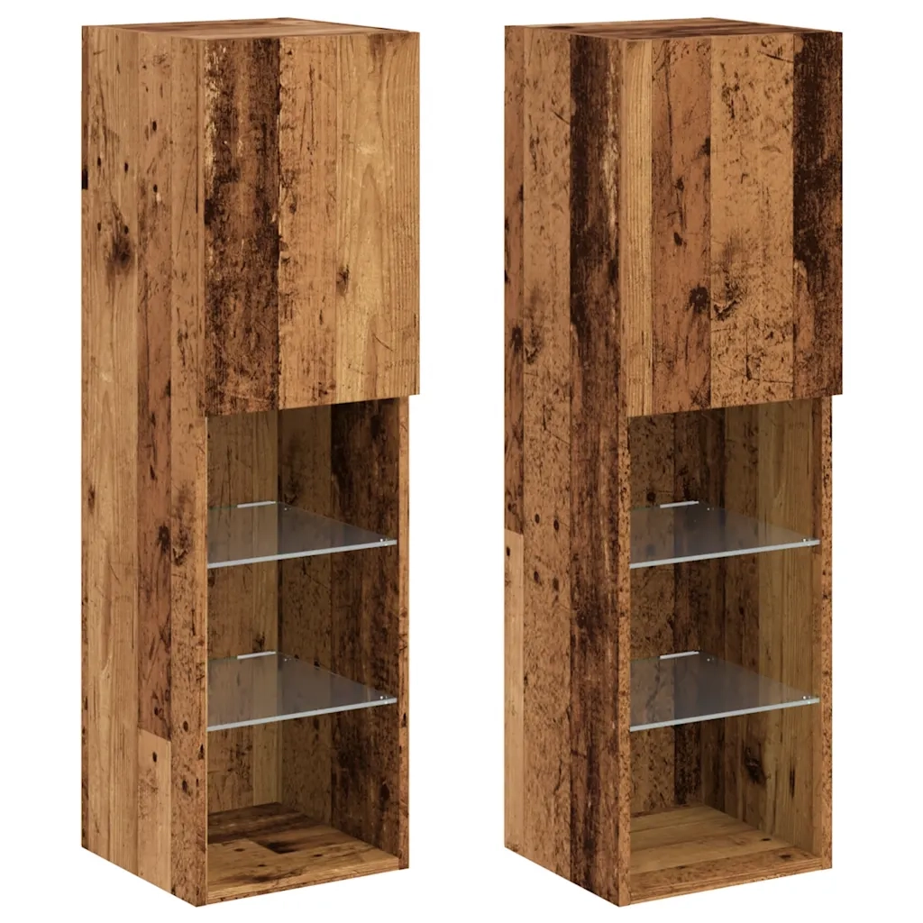 Mobili Porta TV con Luci LED 2 pz Legno Antico 30,5x30x102 cm 857677