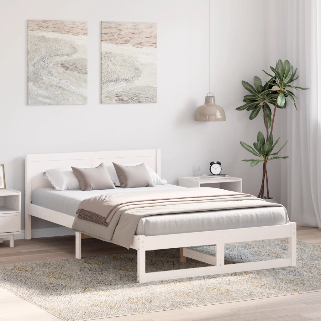 Telaio Letto Bianco Legno Massello di Pino 140 x 190 cm Durevole
