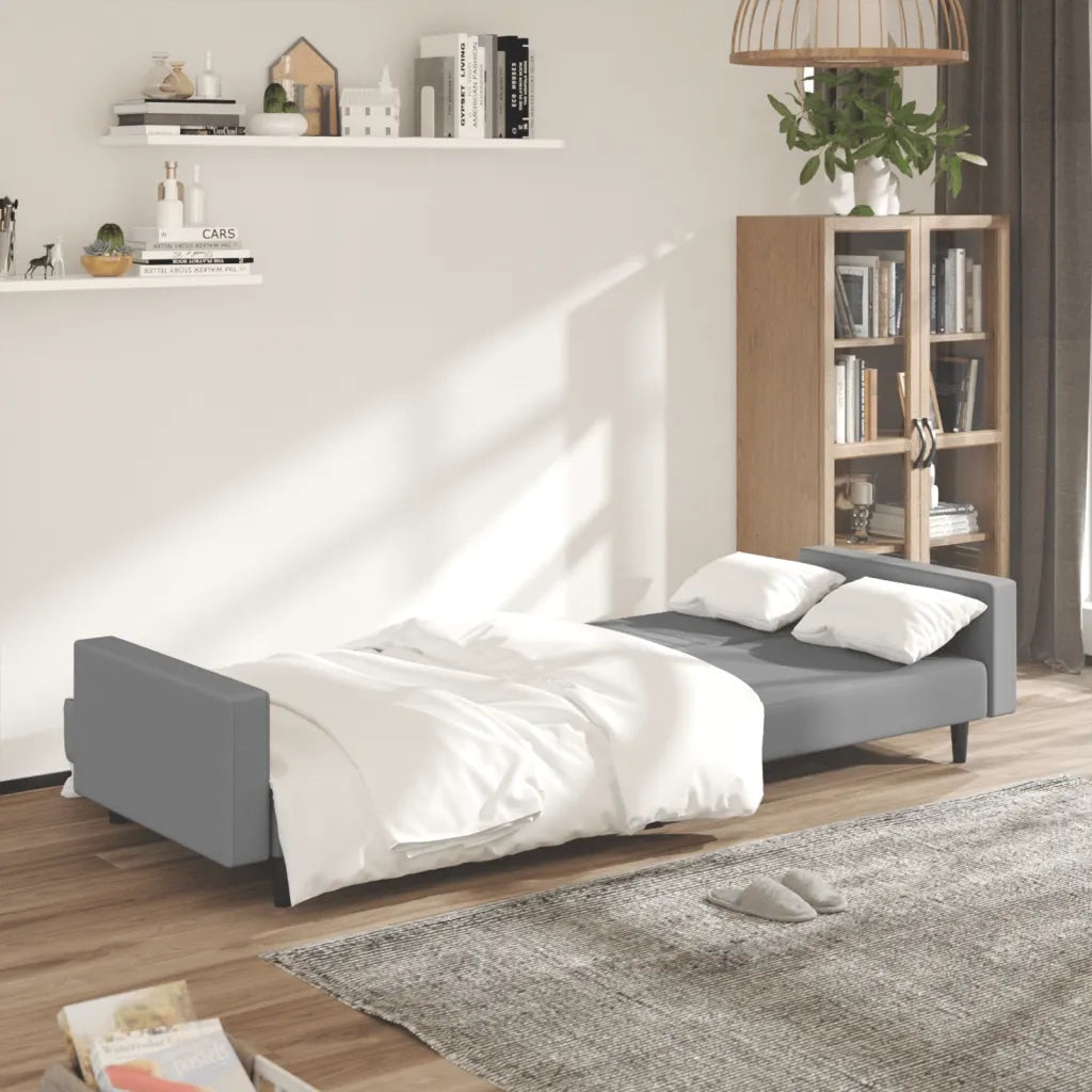 Divano Letto a 2 Posti Grigio Chiaro in Velluto 375937