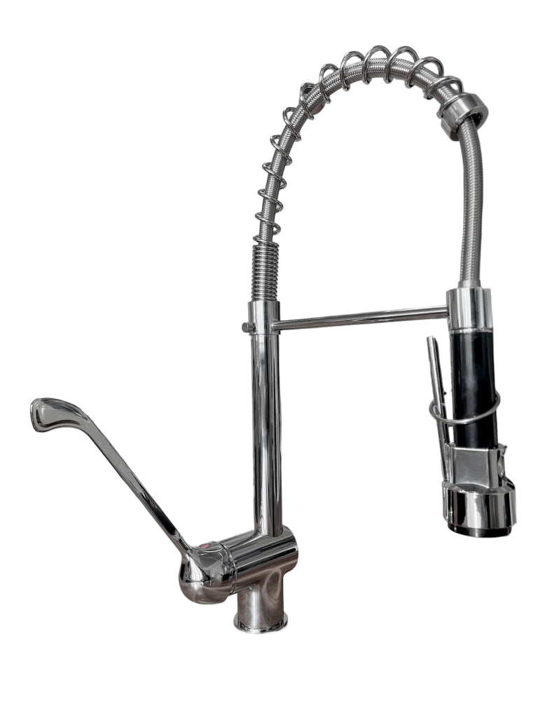 Rubinetto cucina industriale 50 cm in ottone con leva clinica e doccetta professionale