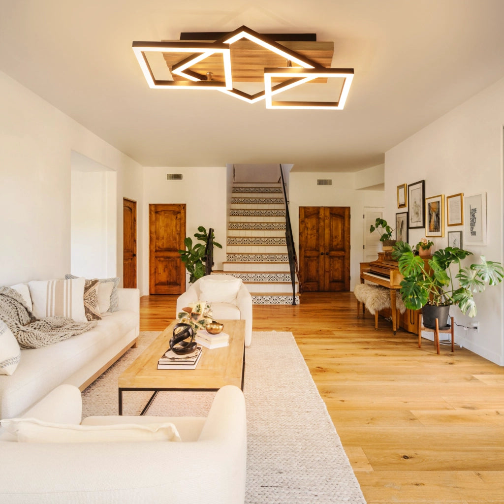 ZMH Lampada a Soffitto LED Legno 31W 57cm Dimmabile 3 Rettangolari Moderna Per Soggiorno