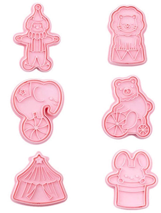 Fondant Plastici per Cupcake, Forme: Elefante, Cervo, Leone, Tenda, Clown, 6 Pezzi