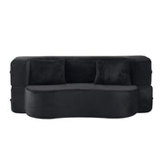 Divano letto pieghevole 2 posti con funzione letto e 2 cuscini in tessuto effetto peluche nero