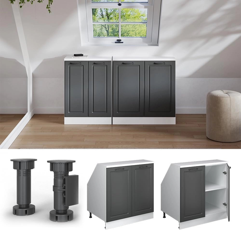 Mobile sottotetto Rion, Antracite casa di campagna, 80 x 81.6 cm con 2 porte, carcassa 60 cm profondità, adatto per il salvaspazio sotto tetti spioventi