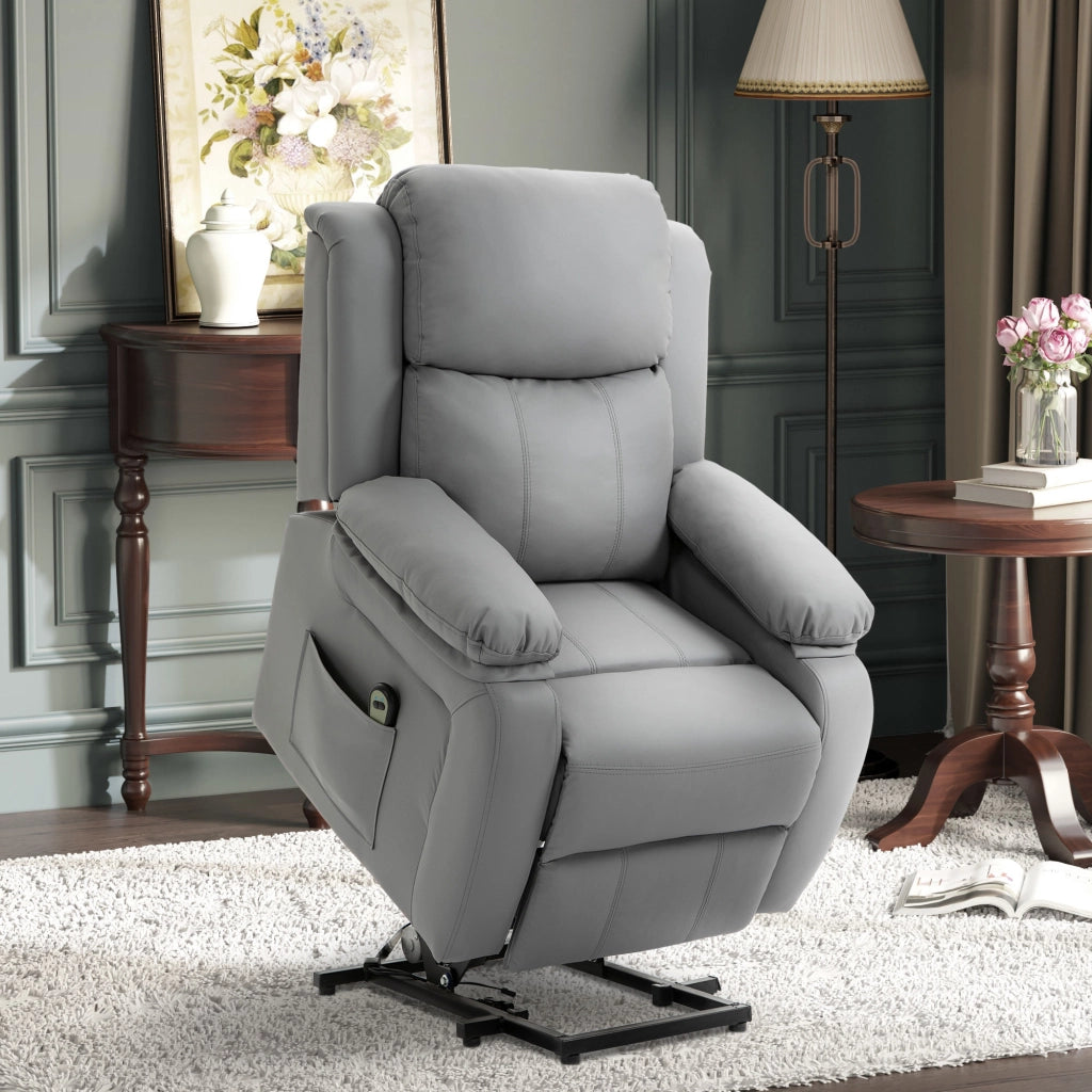 Easycomfort Poltrona Relax Elettrica e Alzapersona Reclinabile fino 160° con Telecomando, in Similpelle - Grigio