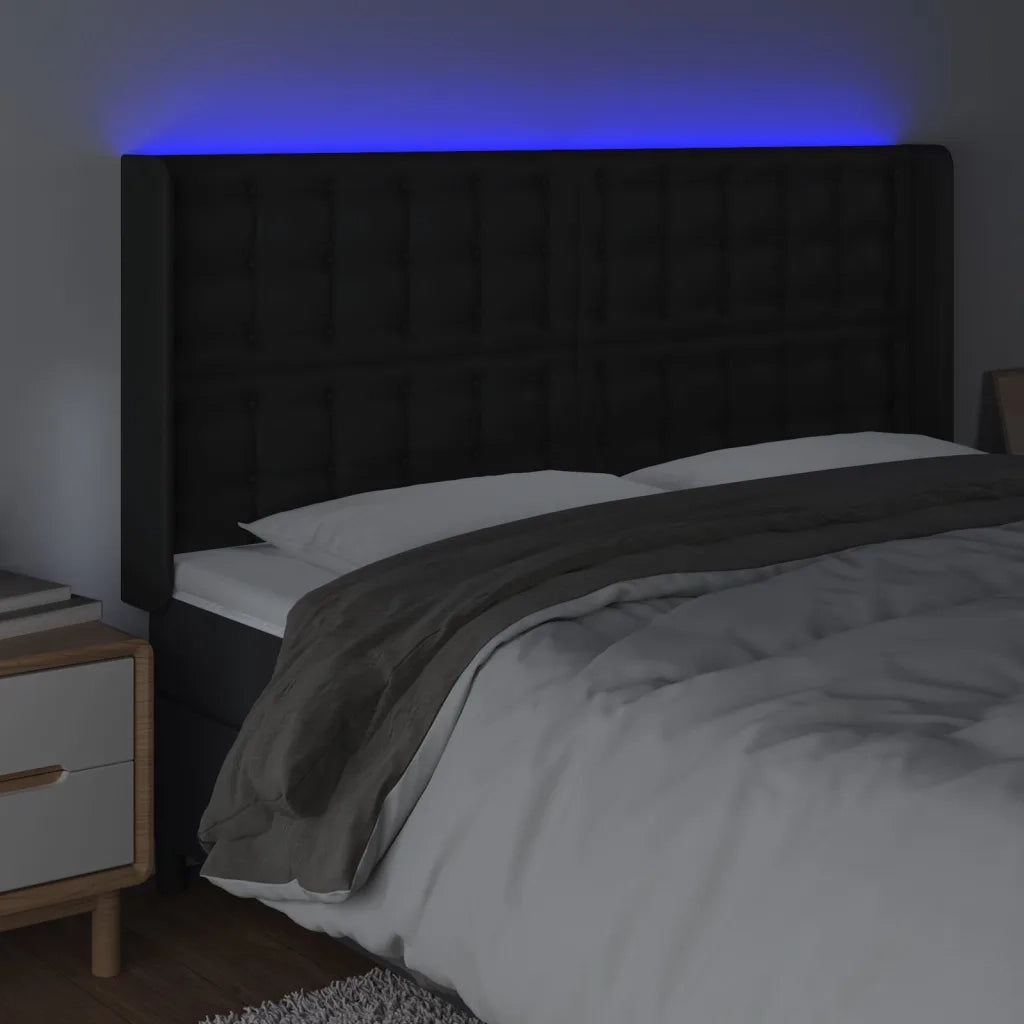 Testiera a LED Nera 183x16x118/128 cm in Similpelle 3124150