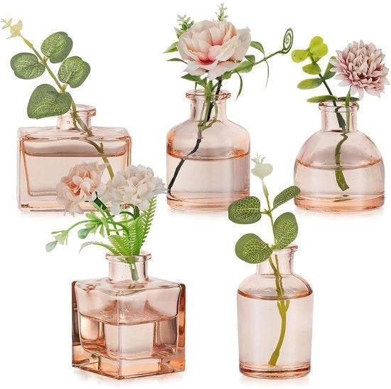 Set di 5 Mini Vasi da Champagne per Decorazione di Tavola: Set di 5 Mini Vasi da Vino in Vetro per Decorazione di Tavola e Sala da Pranzo - Vaso da Fiori in Vetro per Decorazione di Casa e Matrimonio