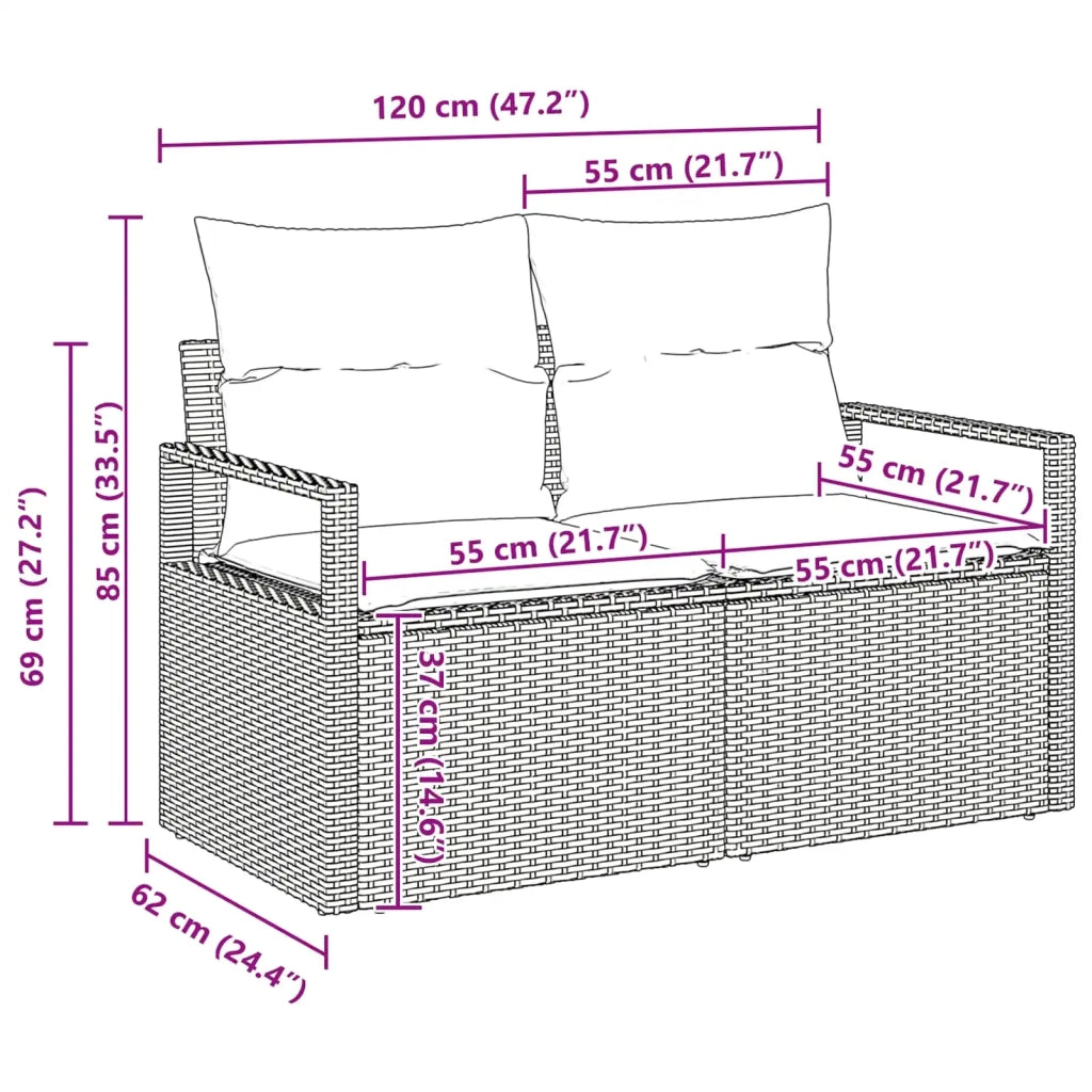 Set Divano da Giardino con cuscino 6 pcs Grigio Poly Rattan